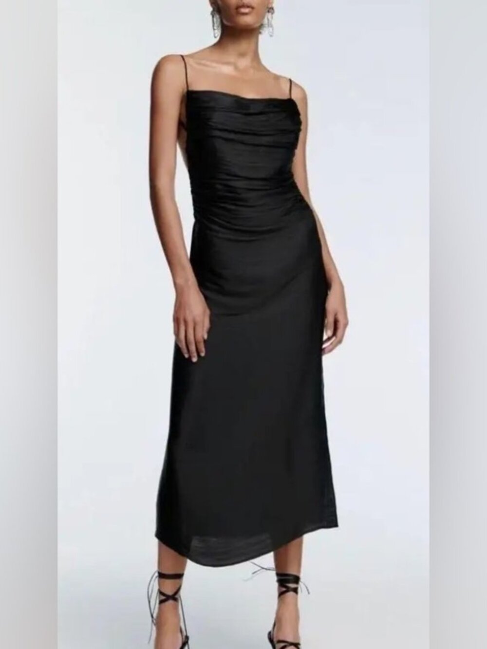 Zara Black Satin Camisole Maxi Dress